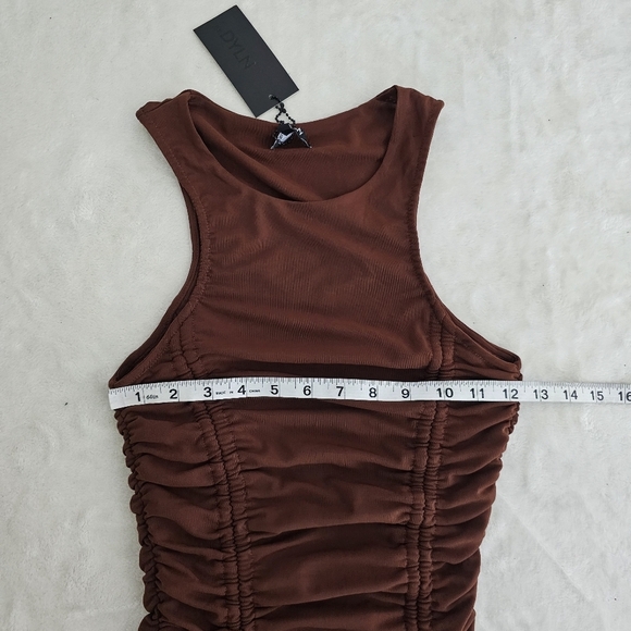 BY.DYLN Hailey Dress in Chocolate Ruched Drawstring Bodycon Size S NWT - Picture 7 of 9